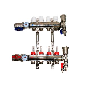 Коллекторная группа с расходомерами (латунь) 11вых. 1х3/4 Краны, термометры, воздухоотводчики, сбросники, регулирующии планки, все резьбы снабжены уплотнителями.